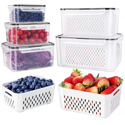5‑Pack Stackable Fridge Storage Containers with Removable Colander, BPA‑Free Fresh Keeper for Fruit, Berry, Salad, Veggies & Meat