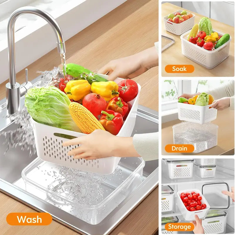5‑Pack Stackable Fridge Storage Containers with Removable Colander, BPA‑Free Fresh Keeper for Fruit, Berry, Salad, Veggies & Meat