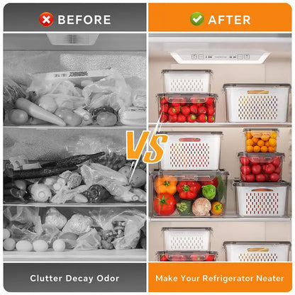 5‑Pack Stackable Fridge Storage Containers with Removable Colander, BPA‑Free Fresh Keeper for Fruit, Berry, Salad, Veggies & Meat