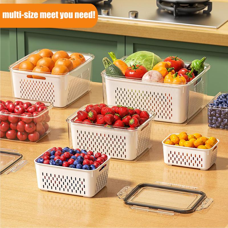 5‑Pack Stackable Fridge Storage Containers with Removable Colander, BPA‑Free Fresh Keeper for Fruit, Berry, Salad, Veggies & Meat