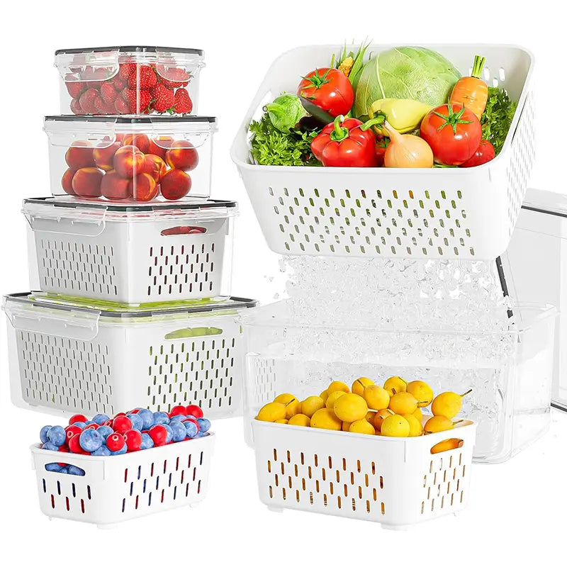 5‑Pack Stackable Fridge Storage Containers with Removable Colander, BPA‑Free Fresh Keeper for Fruit, Berry, Salad, Veggies & Meat