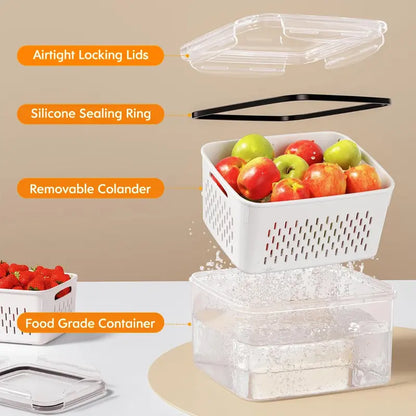5‑Pack Stackable Fridge Storage Containers with Removable Colander, BPA‑Free Fresh Keeper for Fruit, Berry, Salad, Veggies & Meat